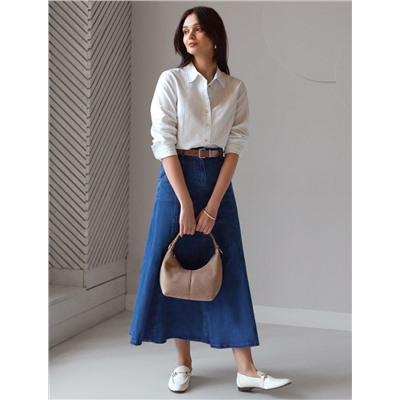 Джинсовая юбка миди А силуэта с декоративными швами из эластичного денима