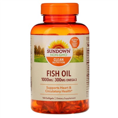 Sundown Naturals, рыбий жир, 1000 мг, 144 капсулы