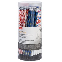 Карандаш черногр. "Россия" круглый с ластиком НВ, из черного дерева ассорти (088408) Хатбер