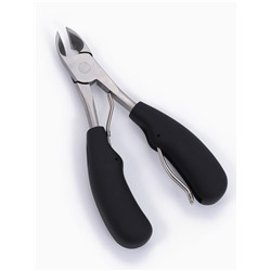 Кусачки педикюрные, с колпачком, с прорезиненными ручками, изогнутое лезвие, 12.5 см, длина лезвия-15 мм, чёрные, серебристые