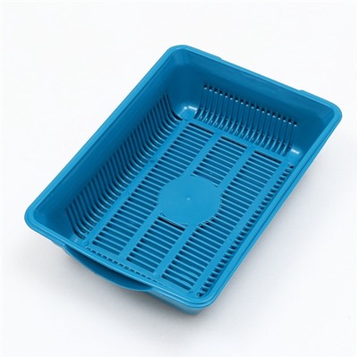 Туалет для кошек, 36×25×9 см, глубокий, с сеткой, пластик, синий