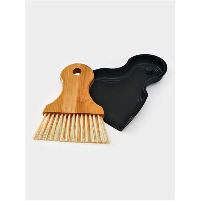 Щётка с совком Meli, бамбуковая ручка, 18×14 см, чёрная