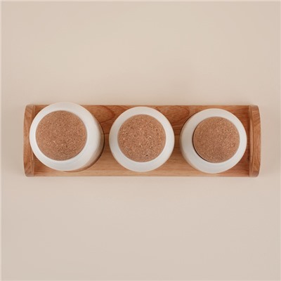 Банки для сыпучих SL Home «Тренто», 450/700/900 мл, набор 3 шт., на деревянной подставке, фарфор, белые