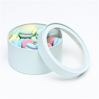 Подарочная коробка круглая Frilly лагуна, завальцованная с окном, 21×11 см