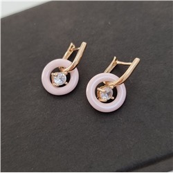 Серьги коллекция "Дубай" со съемными подвесками, покрытие позолота, цвет розовый, керамика, 271625, арт.847.078