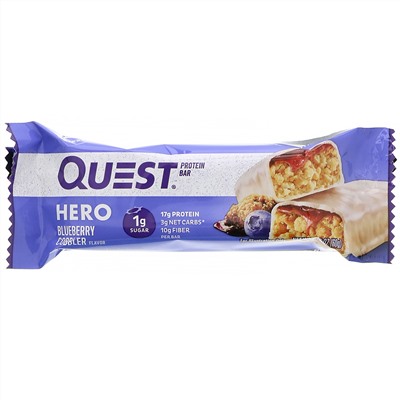 Quest Nutrition, Протеиновый батончик Hero, пирог с голубикой, 10 батончиков, вес каждого 60 г (2,12 унции) (Discontinued Item)