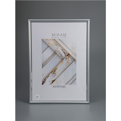 УЦЕНКА Фоторамка пластик «МИРАМ» 29.7×42 см, (A3) 636421, серебро (пластиковый экран)