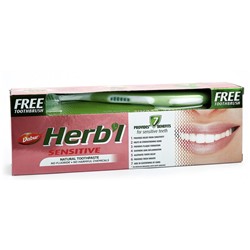 Dabur Herb'l Sensitive Toothpaste with Toothbrush / Дабур Зубная Паста для Чувствительной Эмали Натуральная + Зубная Щётка Ср. Жесткости 150 г