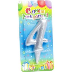 Свеча для торта серебряная - цифра "4"