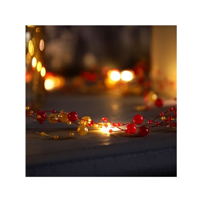 Гирлянда «Нить» 2 м роса с насадками «Гранатовый браслет», IP20, нить серебристая, 20 LED, батарейки AAx2 (не в комплекте), свечение тёплое белое