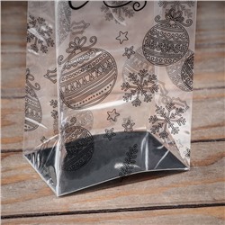 Пакет подарочный новогодний с жёстким дном, прозрачный с ёлочными шарами, 11×7×53 см