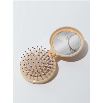 Расчёска массажная «Капибара», складная, с зеркалом, d=6.5 см, бежевая