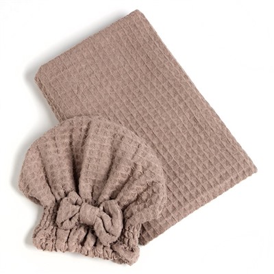 Набор для бани и ванной Этель «Вафля» полотенце 70×140 см+чалма 21×25 см, цв.коричневый