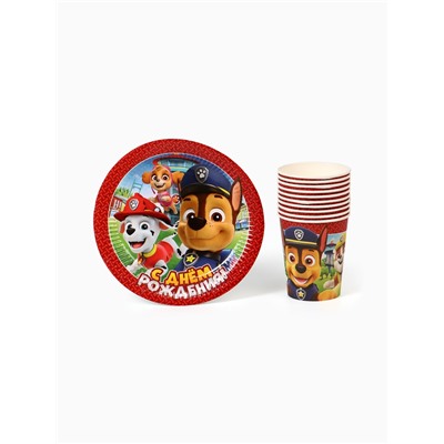 Посуда одноразовая бумажная «Щенячий патруль», на 10 персон, стаканы, тарелки, скатерть, МИКС