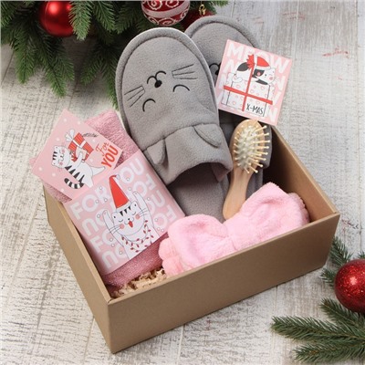 Набор подарочный новогодний «Merry catmas» полотенце и аксессуары (5 предметов)