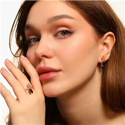 Комплект ювелирной бижутерии коллекция "Дубай" серьги и кольцо 20 р, покрытие позолота, вставка: фианиты, цвет: черный, арт.213.534-17