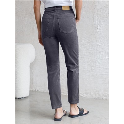 Укороченные эластичные брюки слим из микро вельвета