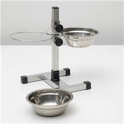 Подставка с мисками, 2×500 мл, высота 30 см, разборная с верхним фиксатором, хром