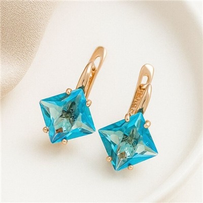 Серьги ювелирная бижутерия Дубайское золото, с покрытием позолотой, вставка: голубой камень, 0440, арт.214.588