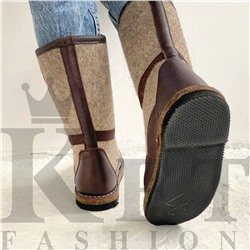Женские теплые валенки, коричневые, войлочная подошва