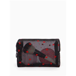 Косметичка женская HEARTS, с рисунком, сетка, на молнии, чёрная