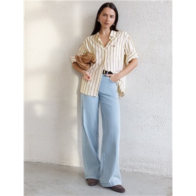 Блузка в полоску свободного силуэта с карманом из эластичного хлопка