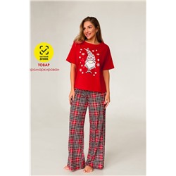 Пижама женская с брюками гномы красный
