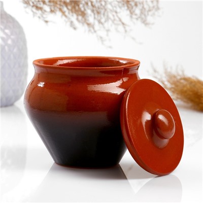 Горшочки для запекания Вятская керамика «Трио», набор 3 шт., ухват, 500 мл, коричневые