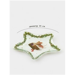 Блюдо сервировочное новогоднее Доляна «Новогодние зверята», d=15 см, стекло, белое