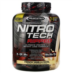 Muscletech, Nitro Tech Ripped, чистый протеин + формула для похудения, французская ваниль, 1,81 кг (4 фунта)