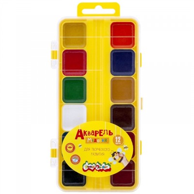 Краски акварельные медовые 12цв АМККМ12Е без кисти пласт.уп Каляка-Маляка