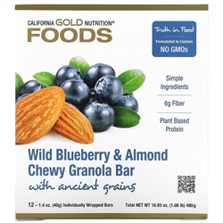 California Gold Nutrition, Foods, жевательные батончики-мюсли с дикой голубикой и миндалем, 12 батончиков весом 1,4 унции (40 г) каждый
