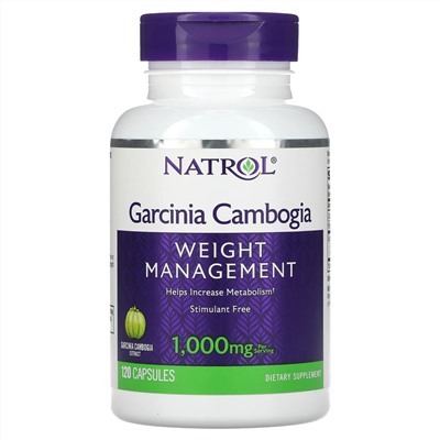 Natrol, гарциния камбоджийская, коррекция веса, 1000 мг, 120 капсул