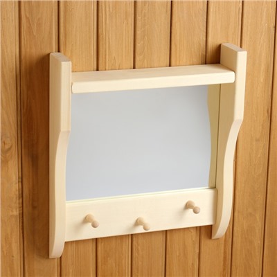 Зеркало для бани и сауны, 45×50 см, с полкой, 3 крючка