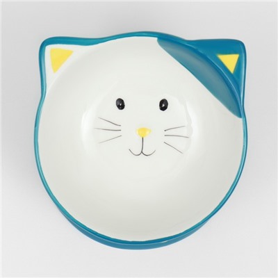 Миска «Киса», 200 мл, 13×12×8 см, на подставке-лапках, голубая