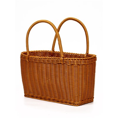 Корзина плетёная для хранения, 35×22×21 см, ручка h=17 см, пластиковая, коричневая