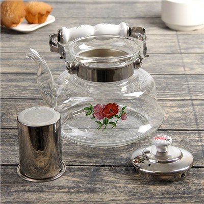 Чайник стеклянный заварочный «Мари», 1,2 л, 18,5×16×12,5 см, металлическое сито