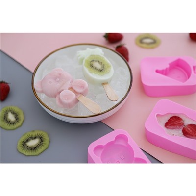 Форма для мороженого Доляна «Мишутка», силикон, 14×8×2.5 см, цвет розовый