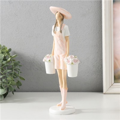 Фигурка полистоун «Девушка с ведёрками цветов», 10.5×6.5×26.5 см