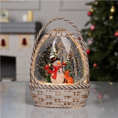 Фигура светодиодная «Снежная корзинка», 20.3×15×9 см, музыка, батарейки ААх3 (не в комплекте), USB, свечение тёплое белое