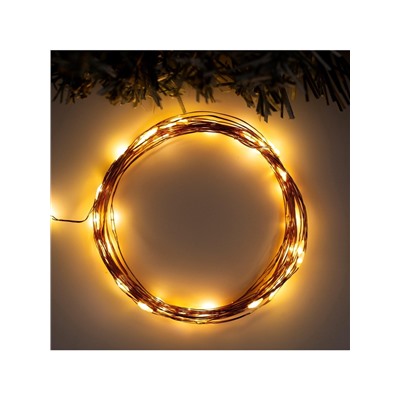 Гирлянда «Нить» 5 м роса, IP20, медная нить, 50 LED, свечение тёплое белое, 2 режима, AAх3