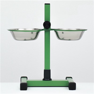 Подставка с мисками, 2×350 мл, высота 30 см, разборная, зелёная