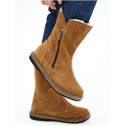 Полусапоги женские рыжие замшевые с замком на войлочной подошве