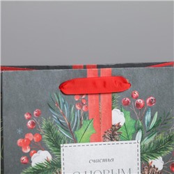 Пакет подарочный новогодний крафтовый «Счастья и любви», MS 18×23×10 см