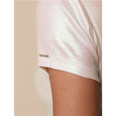 Футболка облегающая из хлопка в рубчик с вырезом лодочка с матовым покрытием металлик