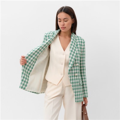 Пиджак женский твидовый двубортный MIST, размер 48. зелёный