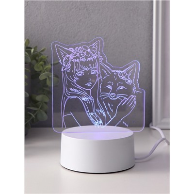Светильник 3D RISALUX «Лисица», LED-ночник, RGB, от сети, 9.5×16.7×18.5 см