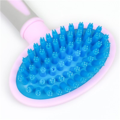 Щётка-массажёр для животных, 9.5×16.5 см, с силиконовыми зубьями, средняя, пластик, розовая, голубая