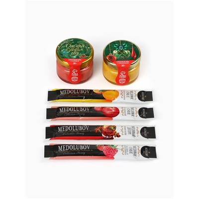 Подарочный набор новогодний «С новым годом»: крем-мёд 2 шт., мёд в стиках 4 шт.