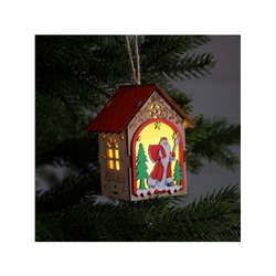 Ёлочная игрушка «Домик с Дедом Морозом», 11×8.5×7.5 см, 1 LED, от батареек, свечение тёплое белое